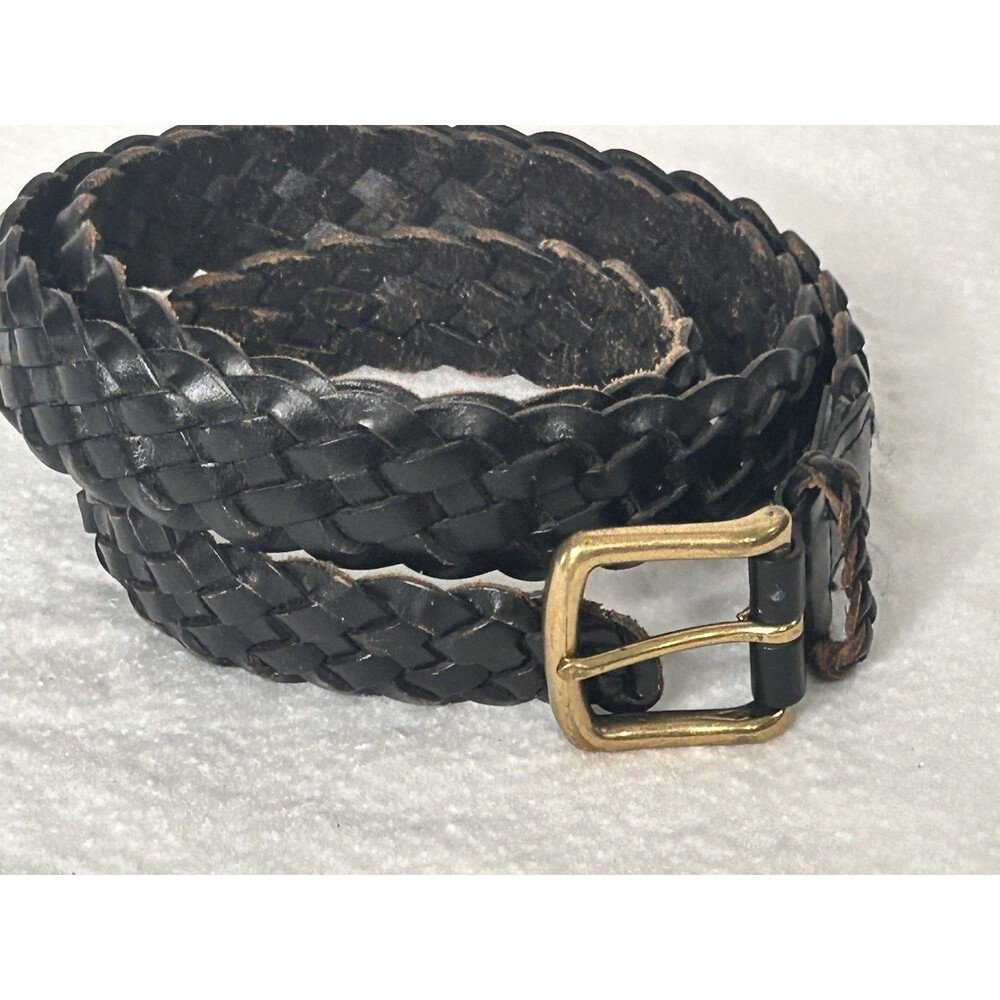 Torino Leather Belt Black Braided Mens Size 44 Brass Buckle Argentina - Picture 4 of 6